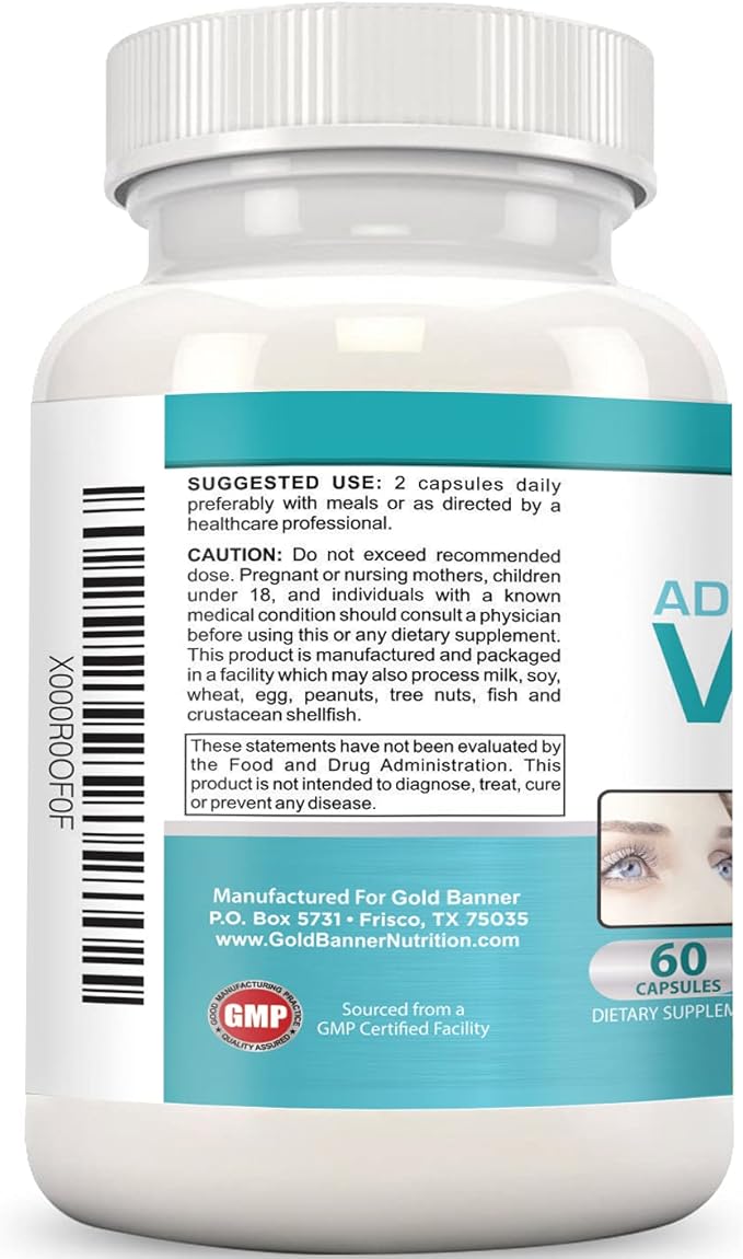 Advanced Vision Support - Lutein Eye & Vision Complex with Lutein, Bilberry, Zinc, Grapeseed & Essential Vitamins - All Natural Retina Capsules for Eye Health - Made in USA