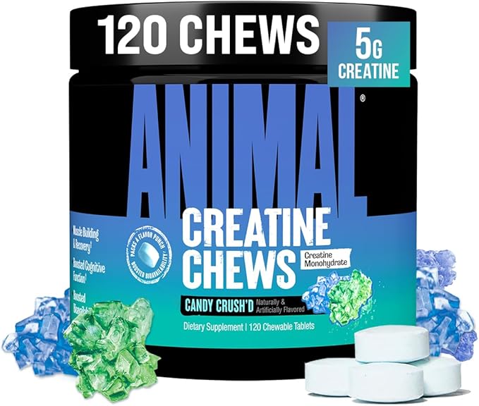 Animal Creatine Chews – Enhanced Creatine Monohydrate Chewable Tablets with AstraGin & Sea Salt, Max Absorption Pre Post-Workout, Lean Muscle Growth, Strength & Recovery, New Flavor Candy Crush’d