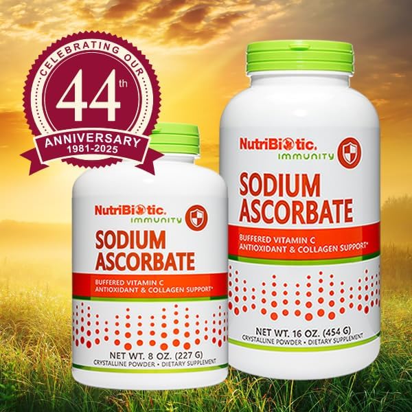 NutriBiotic - Sodium Ascorbate Buffered Vitamin C Powder, 8 Oz | Vegan, Non Acidic & Easier on Digestion Than Ascorbic Acid | Essential Immune Support & Antioxidant Supplement | Gluten & GMO Free
