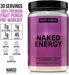 NAKED Fruit Punch Energy - Clean Pre Workout Supplement for Men and Women, NSF Certified, Vegan Friendly, No Added Sweeteners, Colors Or Flavors - 30 Servings