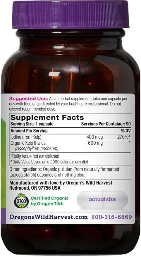 Oregon's Wild Harvest Kelp Organic Supplement | Natural Source of Iodine | Vegan Capsules, 90 Count