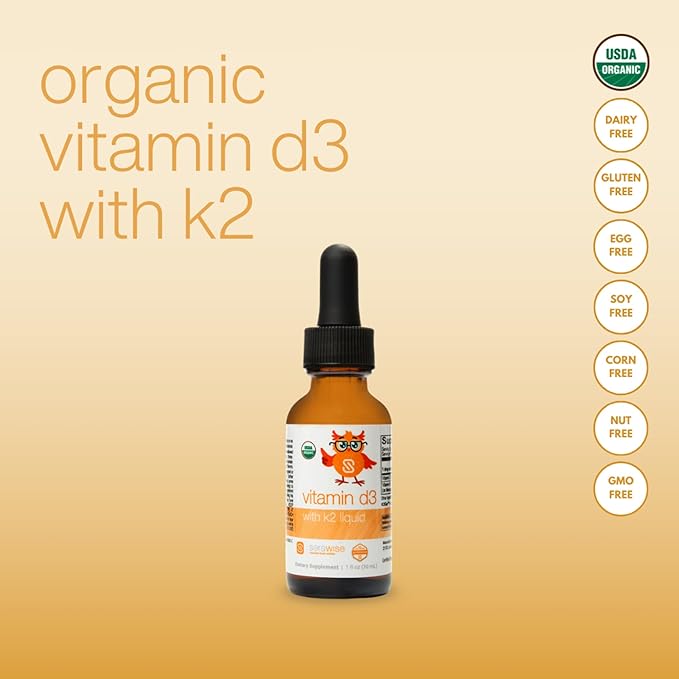 Organic Liquid Vitamin D3 with K2 by Dr. Ana Maria Temple | Supports Strong Bones and Immune Health | USDA Certified Organic | Olive Oil Base for Enhanced Absorption | 1 Fl Oz