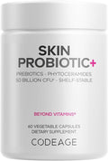 Codeage Skin Probiotics + Prebiotics - Skin Care Routine Supplement - 50 Billion CFU - Ayurvedic Botanical Herbs - Face Probiotics - Shelf Stable Cleanser, Non-GMO, Vegan - 60 Capsules