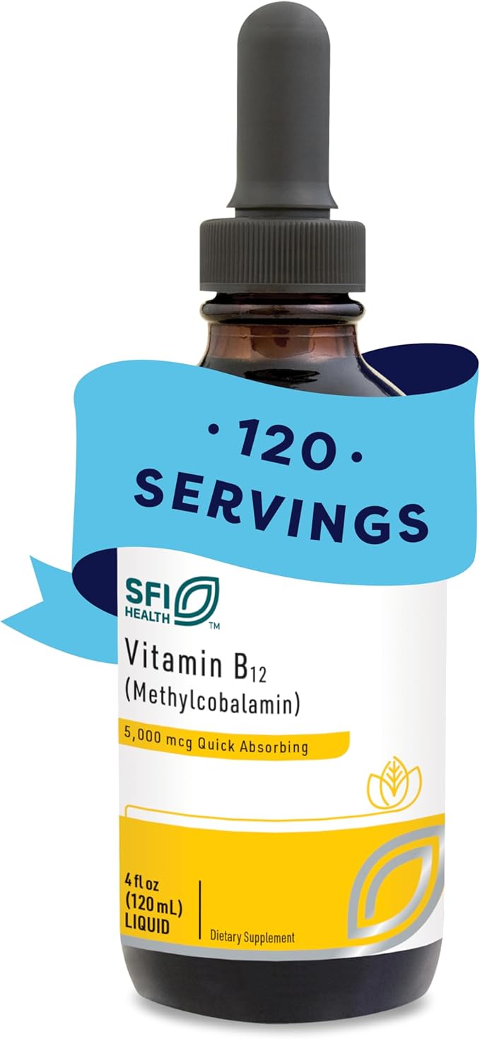 Klaire Labs SFI Health Vitamin B12 Liquid Drops 5mg - Mood & Cognitive Support from 5000mcg Active Coenzyme Methylcobalamin - Hypoallergenic (120 Servings, 4 Fluid Ounces)