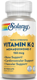 Solaray Triple Strength Vitamin K-2 as MK-7 150 mcg - Vitamin K2 MK7 Supplement for Bone Health Support, Pure Vit K2 as Menaquinone for Women and Men - 30 Vegan Capsules