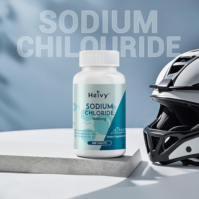 Heivy Sodium Chloride Tablets 1000mg - Pure Salt Tablets, 365 Tablets, Sodium Chloride, Non-GMO - Electrolyte Balance and Hydration Support, Electrolytes Replenisher Hydration Drink