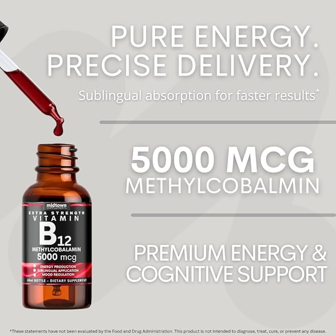 B12 Vitamins 5000 mcg - Sublingual B12 Methylcobalamin Drops - Vitamin B 12 for Women and Men - Mood & Energy Booster Methylated B 12 for Metabolism & Health Support