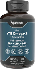 Naturalis Ultra rTG Omega 3 Fish Oil 1800mg from Wild New Zealand Tuna | IFOS Certified & Sustainably Sourced | Full Spectrum Omega3s EPA, DHA & DPA | 90 Softgels
