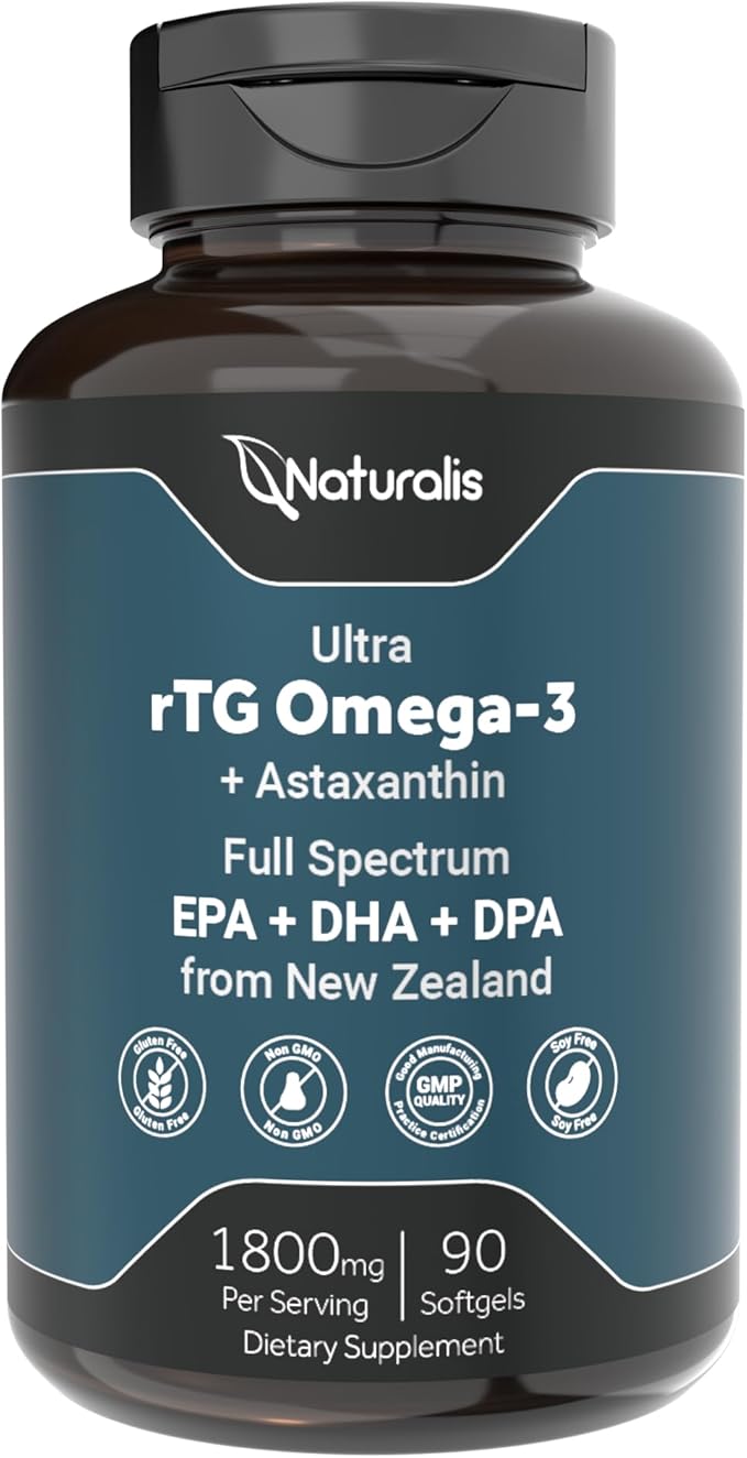 Naturalis Ultra rTG Omega 3 Fish Oil 1800mg from Wild New Zealand Tuna | IFOS Certified & Sustainably Sourced | Full Spectrum Omega3s EPA, DHA & DPA | 90 Softgels