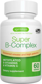 Igennus Super B-Complex Methylated B Vitamins - Sustained Release, Clean Label & High Absorption, with 5-MTHF Folate & Methyl B12, Energy, Mood & Cognitive Performance, Lab Verified, 60 Small Tablets