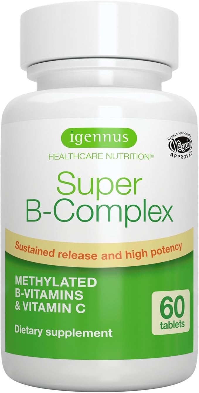 Igennus Super B-Complex Methylated B Vitamins - Sustained Release, Clean Label & High Absorption, with 5-MTHF Folate & Methyl B12, Energy, Mood & Cognitive Performance, Lab Verified, 60 Small Tablets