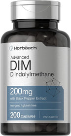 Horbäach DIM Supplement | 200mg | 200 Capsules | Diindolylmethane with Black Pepper Extract | Non-GMO, Gluten Free Formula