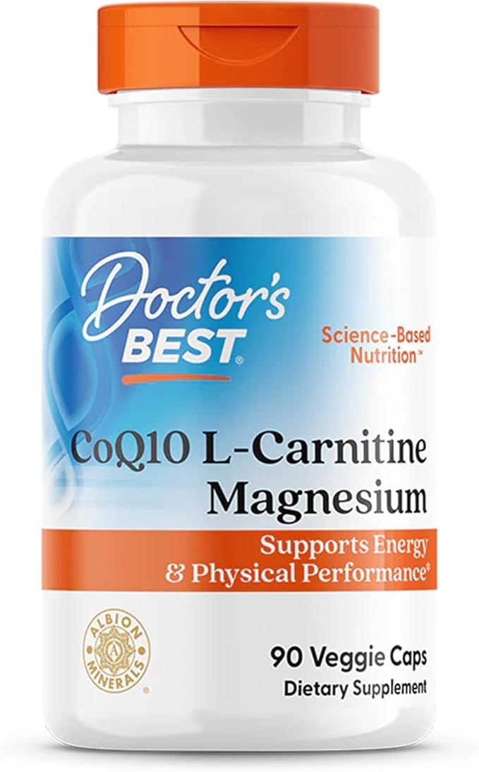 Doctor's Best CoQ10 L-Carnitine Magnesium Supplement - Energy & Exercise Support for Men & Women, Naturally Fermented Coenzyme Q10, Gluten Free, Soy Free, Vegan Formula - 90 Veg Caps