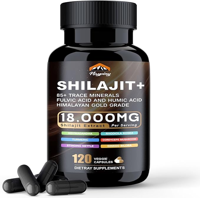 Shilajit Capsules, Himalayan Organic Shilajit for Men and Women, with Ashwagandha Ginseng, Fulvic Acid and More Trace Minerals - 120 Capsules