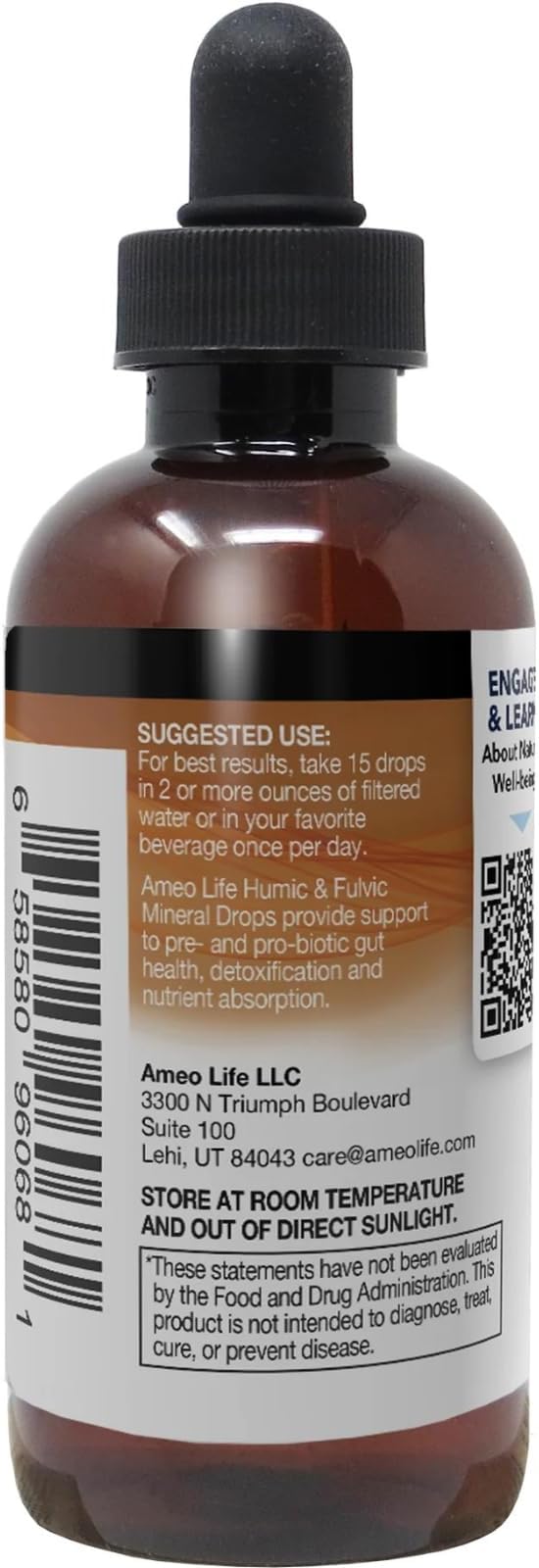 Ameo Life Humic & Fulvic Mineral Drops – Ionic Trace Minerals for Immune, Digestive & Cognitive Support – 65+ Essential Minerals from Organic Soil – Gentle Cleansing – 4 fl oz
