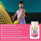 Kids & Teens Energy Support with Vitamin B12 + Folate (B9) - Supports Energy Production, Brain Function & Metabolism - Gluten Free - Raspberry Flavor - Soft Chew 60 Gummies (60 Servings)
