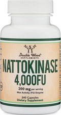 Nattokinase Supplement 4,000 FU Servings, 240 Capsules (Derived from Japanese Natto) Systemic Enzymes for Cardiovascular and Circulatory Support by Double Wood