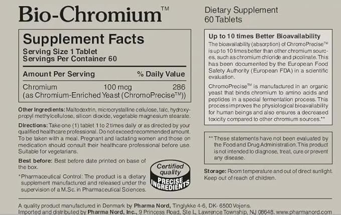 Pharma Nord Bio-Chromium – Metabolism & Craving Support, Patented Formula for 10x Higher Absorption Organic Chromium Supplement, Non-GMO, Gluten-Free, 60 Tablets
