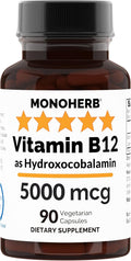 MONOHERB Hydroxo B12 Vitamin 5000mcg, Hydroxocobalamin, Hydroxy B12