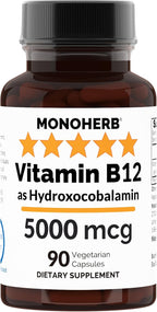 MONOHERB Hydroxo B12 Vitamin 5000mcg, Hydroxocobalamin, Hydroxy B12