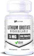 HealthFare Lithium Orotate 5mg | 200 Tablets | Trace Mineral Supplement | Vegetarian, Non-GMO, Gluten-Free | Made in the USA