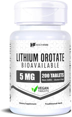 HealthFare Lithium Orotate 5mg | 200 Tablets | Trace Mineral Supplement | Vegetarian, Non-GMO, Gluten-Free | Made in the USA