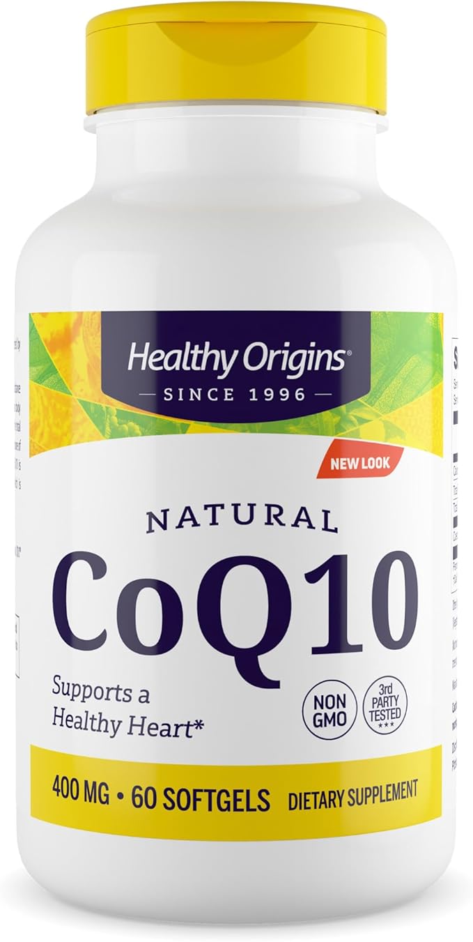 Healthy Origins CoQ10 400 mg, 60 Softgels - Natural Trans-Isomer Ubiquinone, Yeast Fermented High Bioavailability Coenzyme Q10 Supports Heart Health & Cellular Energy - Antioxidant Supplement