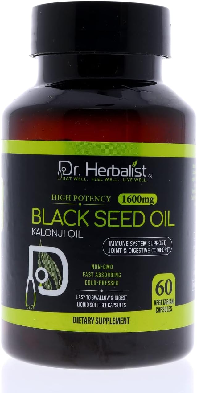 Dr. HERBALIST Black Seed Oil Capsules 1600mg - Cold Pressed Nigella Sativa Softgels with Thymoquinone | Supports Overall Wellness & Immune Vitality* | Halal, Non-GMO | 60ct