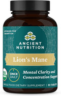 Organic Lion's Mane Mushroom Supplement with Ashwagandha by Ancient Nutrition, Organic Lion's Mane Supports Healthy Energy and Concentration, Reduces Fatigue, Gluten Free and Keto Friendly, 30 Tablets