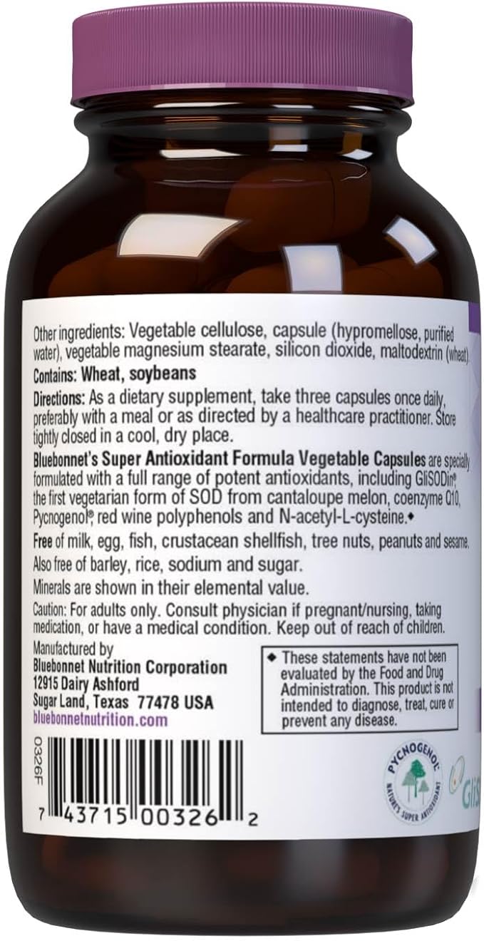 Bluebonnet Super Antioxidant Formula Vegetarian Capsules, 60 Count, White