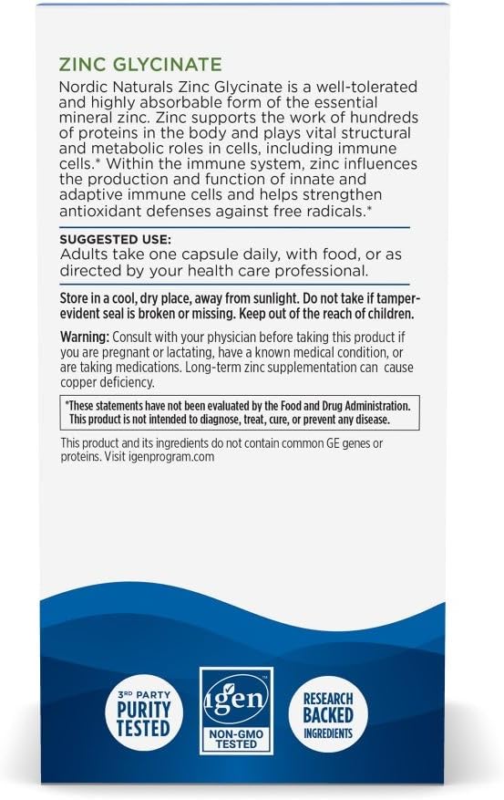 Nordic Naturals Zinc Glycinate - 60 Capsules - 20 mg Highly Absorbable Zinc Glycinate - Optimal Wellness - Non-GMO, Gluten Free, Vegan - 60 Servings