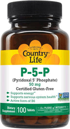 Country Life P-5-P Vitamin B6 – Bioavailable Pyridoxal-5-Phosphate Supplement for Energy, Nervous System Support, and Red Blood Cell Growth – Certified Gluten Free, Vegan, Non-GMO – 100 Capsules