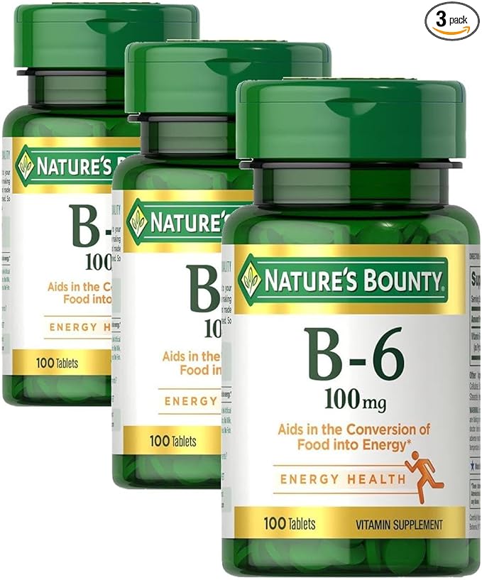 Nature's Bounty Vitamin B6 100mg Tablets - Supports Energy Metabolism & Nervous System Health, 100 Count (Pack of 3)