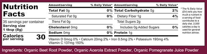 Cherie Sweet Heart USDA Organic Beets Superfood Powder, 3-in-1 Nitric Oxide, Support Healthy Blood Pressure and Blood Circulation, 283g (10 oz, Beets Superfood)
