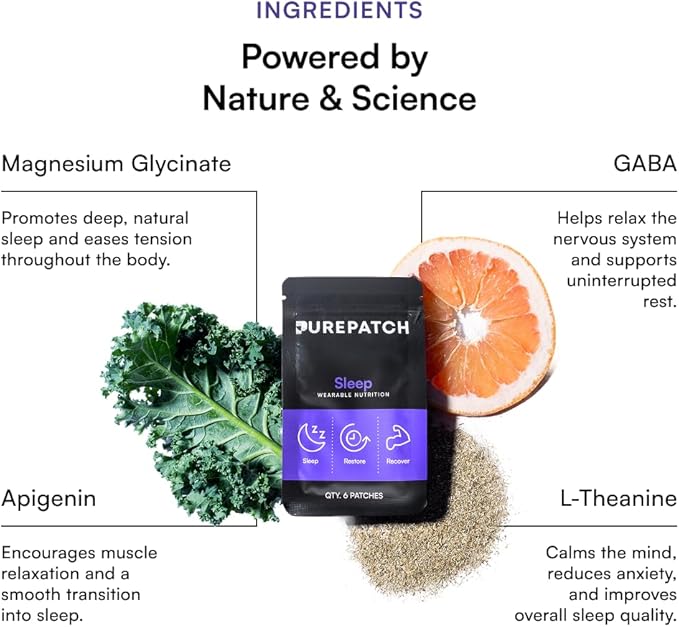 Pure Patch Sleep Patch – Plant-Based Vegan Topical Patch – Magnesium Glycinate – GABA – L-Theanine – Apigenin – Non-Ingestible – Water-Resistant – Gentle on Skin – Gluten Free – Made in USA –30Patches