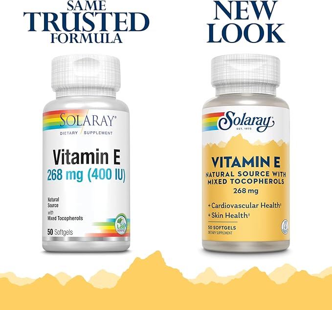 SOLARAY Vitamin E d-Alpha Tocopherol 268mg (400 IU) | Heart & Skin Health, Antioxidant Activity Support (50 CT)