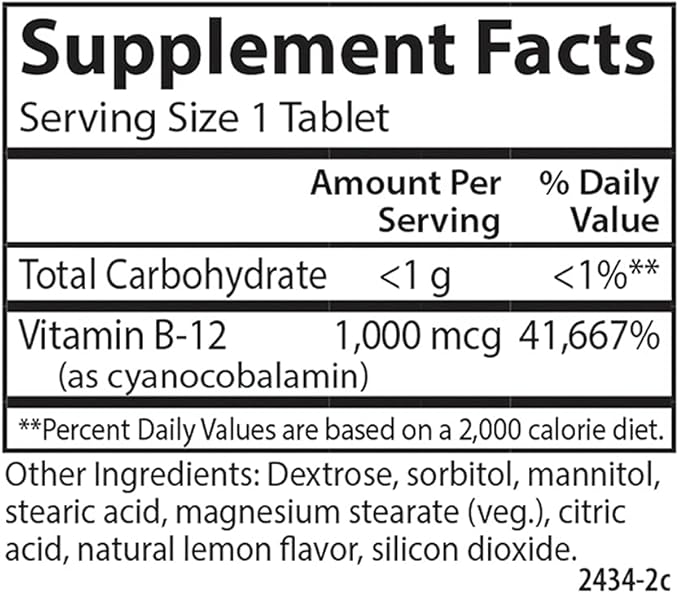 Carlson - Chewable B-12, 1000 mcg, Energy Production & Nerve Function, Optimal Wellness, Lemon, 90 Tablets
