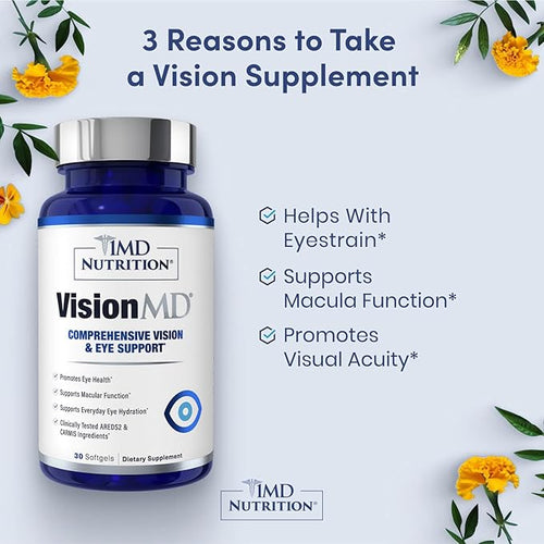 1MD Nutrition VisionMD Eye Vitamin CARMIS - with Lutein & Zeaxanthin | Supports Vision Health, Everyday Eye Strain, & Occasional Dry Eye | 90 Softgels (3-Pack)