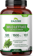 Zazzee Extra Strength Wild Lettuce 10:1 Extract, 120 Vegan Capsules, 4 Month Supply, Lactuca Virosa, Relaxation, Calm & Mood Support, Concentrated 10X Extract, 100% Vegetarian, Non-GMO, Made in USA