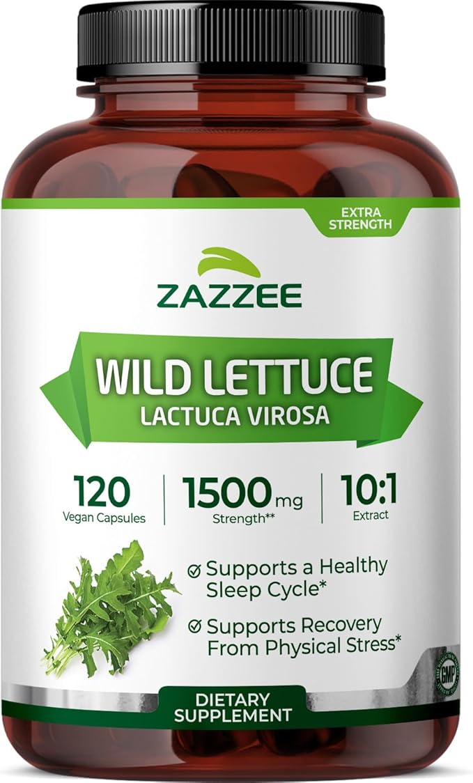 Zazzee Extra Strength Wild Lettuce 10:1 Extract, 120 Vegan Capsules, 4 Month Supply, Lactuca Virosa, Relaxation, Calm & Mood Support, Concentrated 10X Extract, 100% Vegetarian, Non-GMO, Made in USA