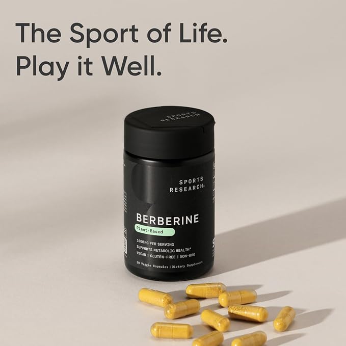 Sports Research Berberine - Herbal Ayurvedic Metabolic Health Support - 1000 mg - 60 Capsules - Vegan Certified, Gluten-Free, Non-GMO