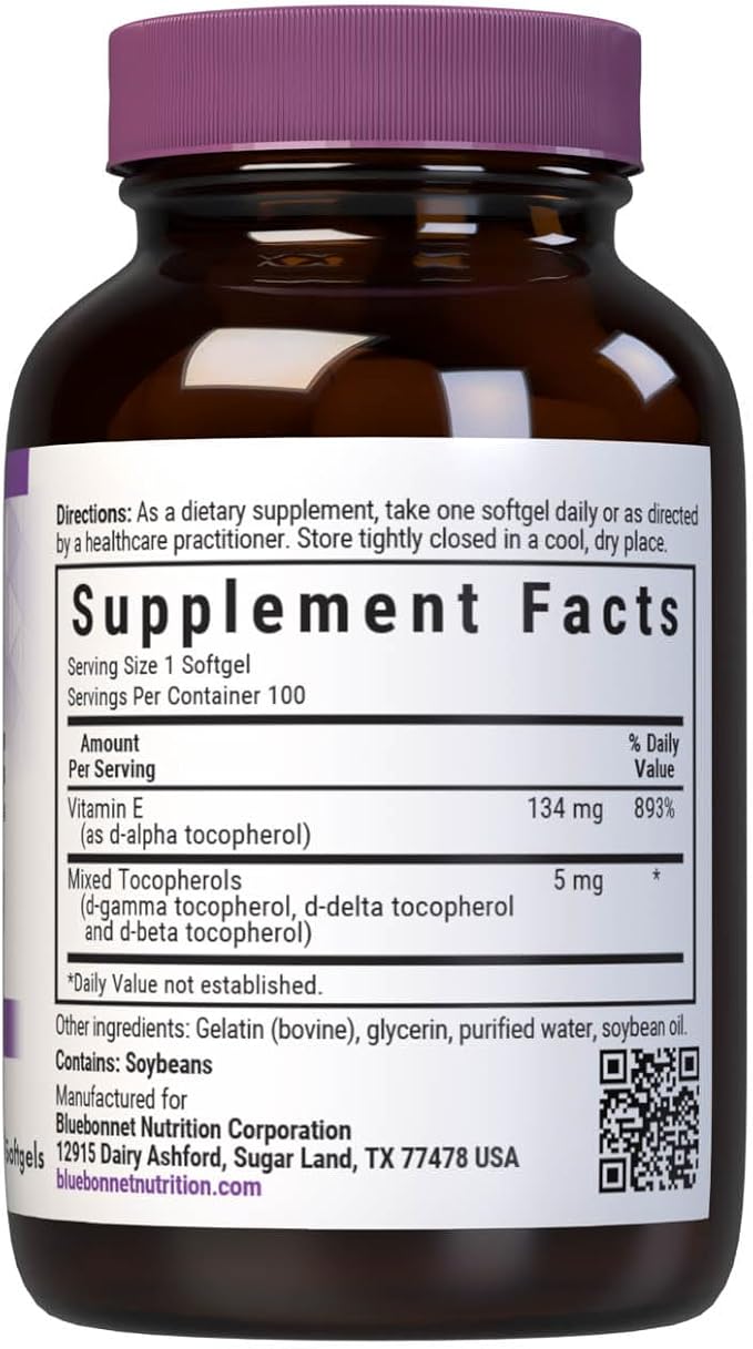 Bluebonnet Vitamin E 200 IU Mixed Softgels, 100 Count