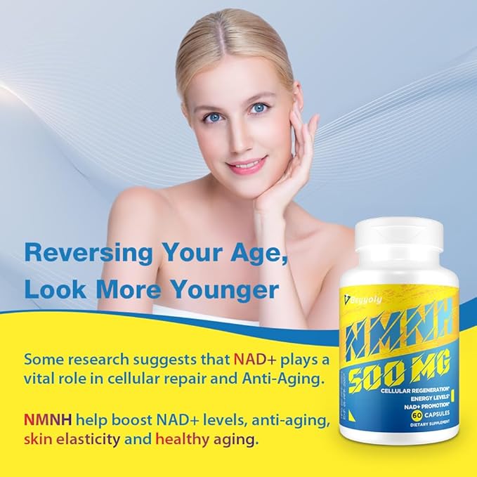 NMNH (NMN Supplement Alternative) NAD Supplements for Anti Aging, Energy, Immune, Focus (Dihydronicotinamide Mononucleotide) 500mg, to Boost NAD+ Levels As We Age, Pure Organic - 60 Capsules