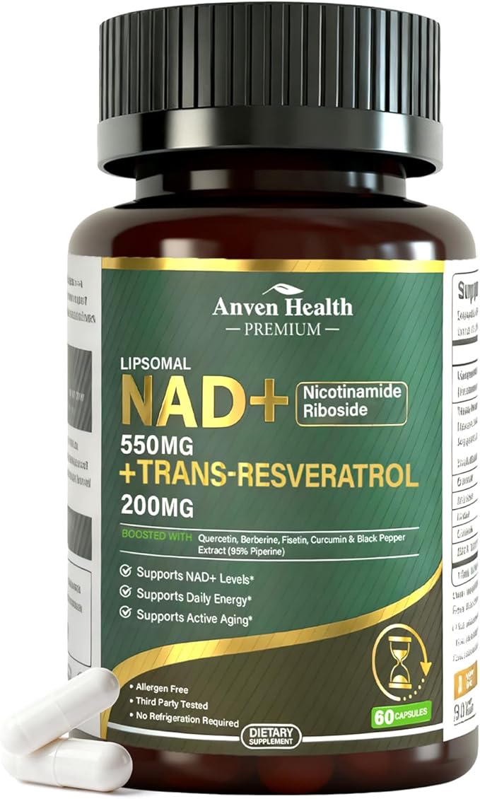Liposomal NAD+ Resveratrol Supplement - NMN Alternative with Trans-Resveratrol, Quercetin & Fisetin - NAD Plus Booting for Women and Men, Support Cellular Energy & Healthy Aging, Non-GMO | 60 Capsules