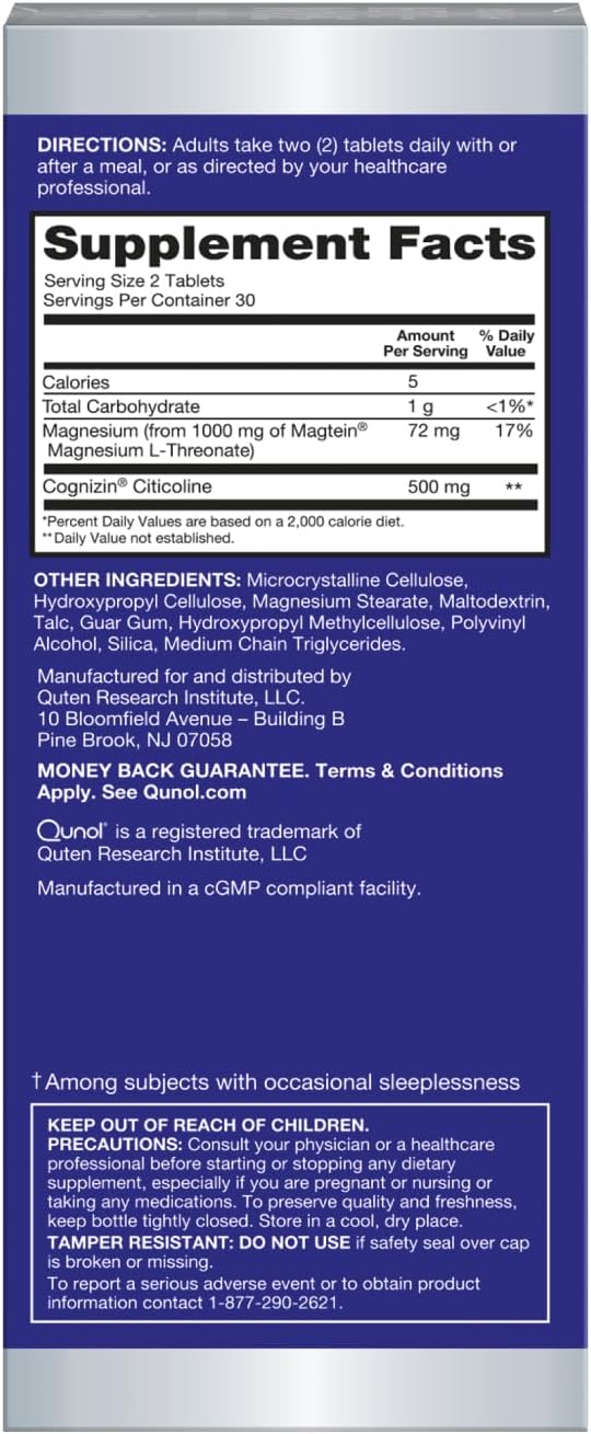 Qunol Brain Health Memory Plus, Magnesium L-Threonate & Citicoline, Clinically Tested Ingredients to Improve Memory, Focus, Attention and Productivity, 60 Count (Pack of 1)