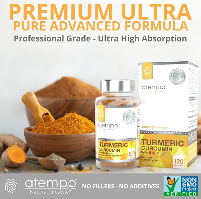 Turmeric Curcumin Supplement with Black Pepper Extract 1500mg – Absorption, Supports Joint Health – Non-GMO, 120 Vegan Capsules