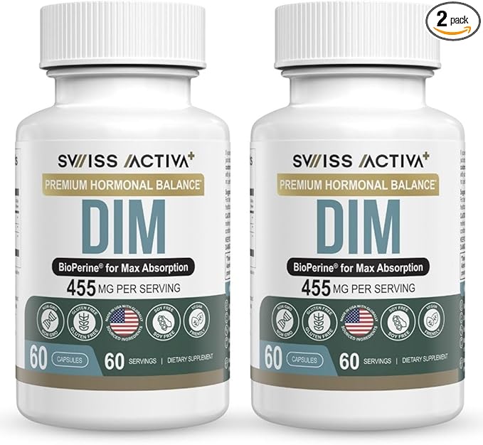 Swiss Activa+ Labs DIM Supplement – Hormone Balance for Women & Men – Estrogen Supplement for Women and Men– Supports Hormonal Acne & Menopause Symptoms| Gluten Free, Non-GMO & Vegan – 120 Days Supply