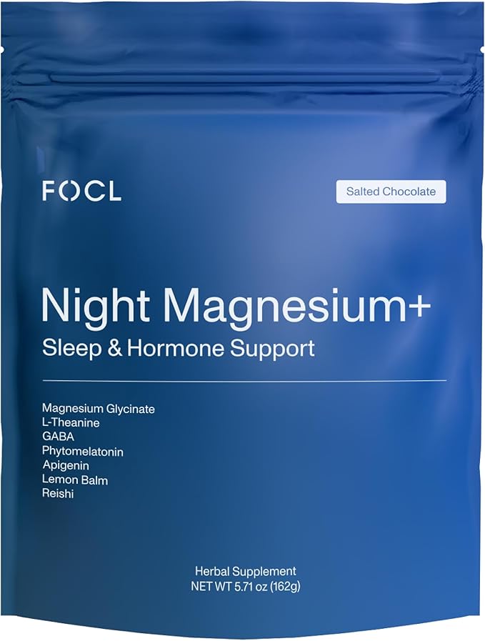 FOCL Night Magnesium Sleep Drink Mix, Natural Sleep Aid Powder for Adults with L-Theanine, Apigenin, Reishi and GABA, Sugar-Free, Non-GMO, Salted Chocolate