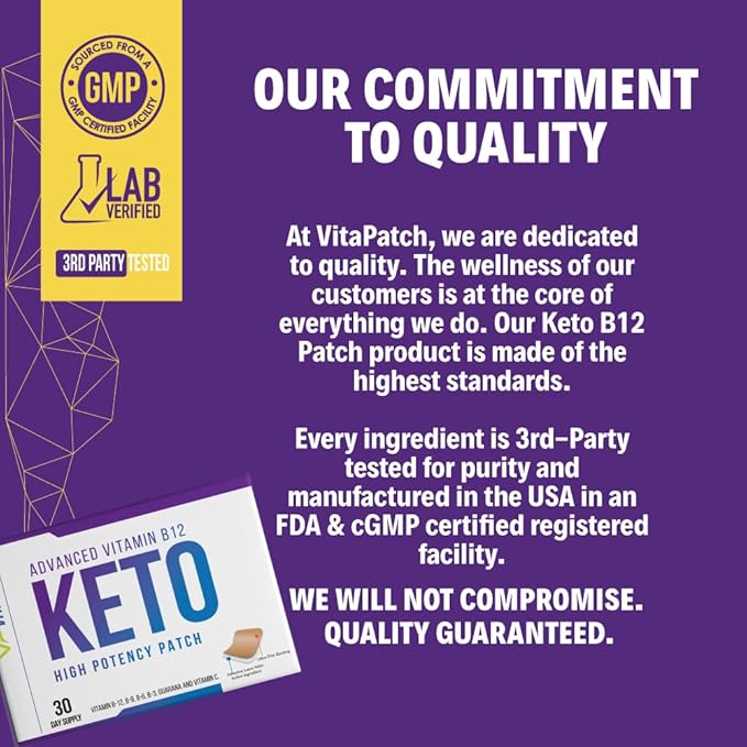 Keto Patch with B12 Methylcobalamin and Vitamin Guarana B12 Patch for Energy - 30 Day Supply Keto & Vitamin B12 Patches - Made in The USA
