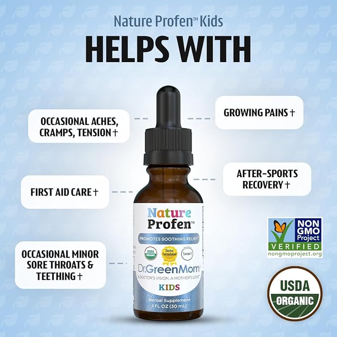 Dr. Green Mom Nature Profen Natural Relief for Infants & Kids | USDA Organic Herbal Drops for Teething, Growth Spurts, and Occasional Discomfort | Natural Child & Baby Comfort Aid